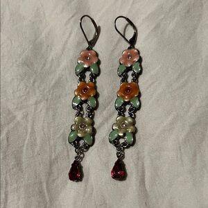 Floral Drop Earrings with Multicolor Enamel